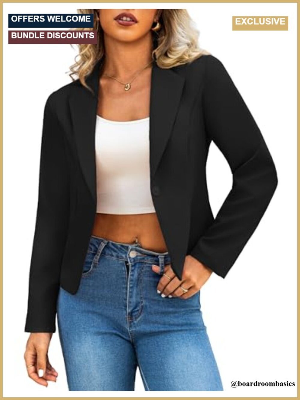 Cropped Blazers for Women - Lightweight Fully Lined Long Sleeve Notch Lapel